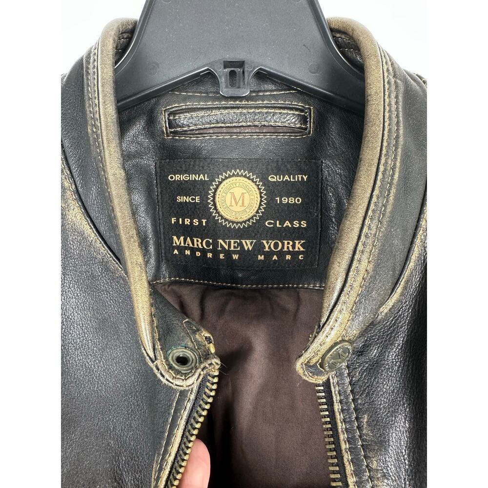 Marc New York by Andrew Marc Men's distressed leather moto jacket Large Vintage - Picture 3 of 10